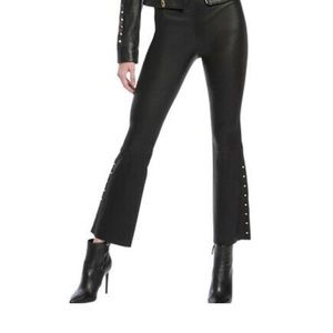 Alice & Olivia Leather Bell Bottom Pants With Side Slits Metal Bars—NWT